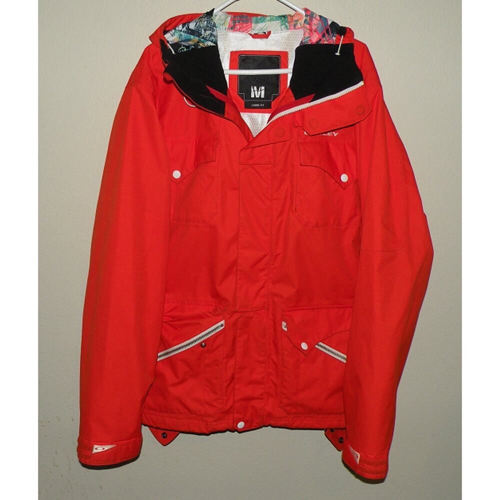 Oakley Mens Medium Loose Fit Zip Snowboarding Coat Jacket Orange/Red Hood Winter